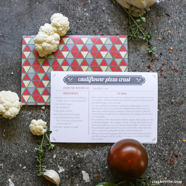 Printable Cauliflower Pizza Crust Recipe Card - Lia Griffith