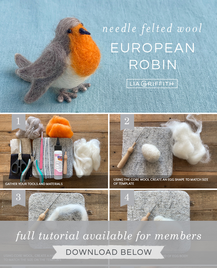NeedleFelted Robin Template & Tutorial Lia Griffith