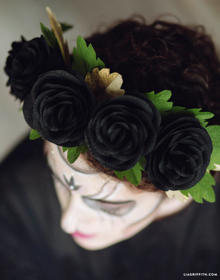 Black Rose Head Wreath for DIY Skeleton Costume Lia Griffith