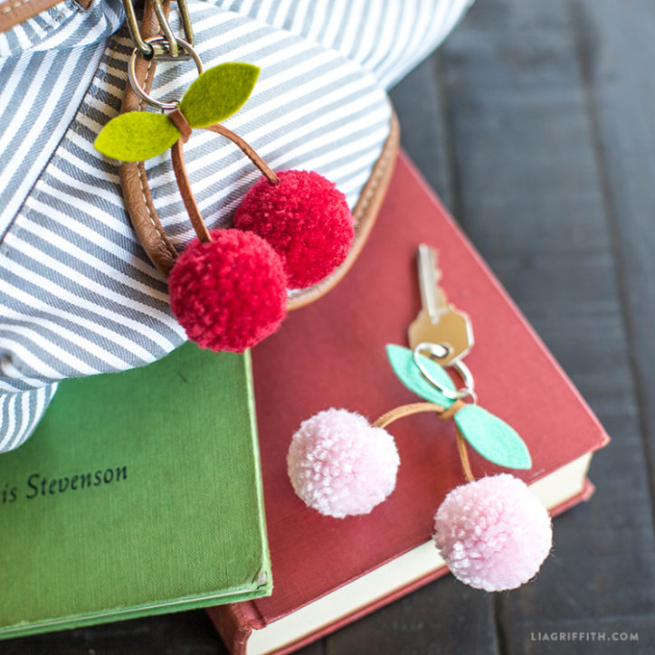 DIY Tutorial Cherry PomPom Keychains Lia Griffith