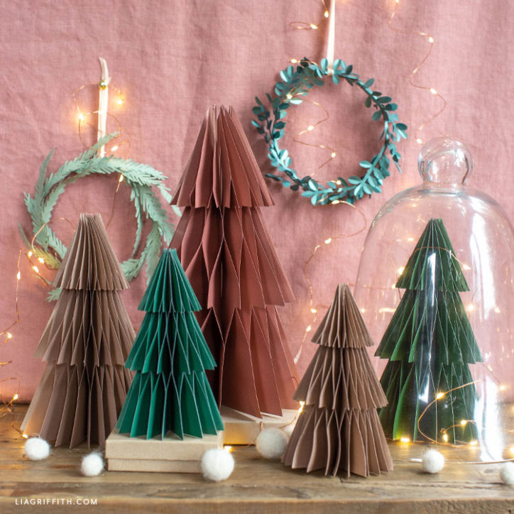 Frosted Paper Trees for Holiday Mantel Lia Griffith