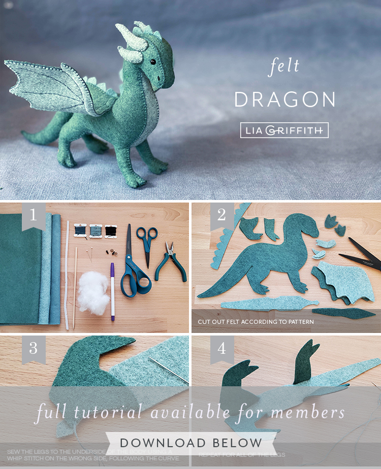 Handmade Felt Dragon Pattern & Tutorial - Lia Griffith