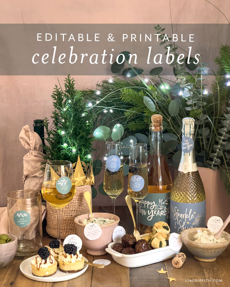 Free Printable New Year Labels for NYE Parties - Lia Griffith
