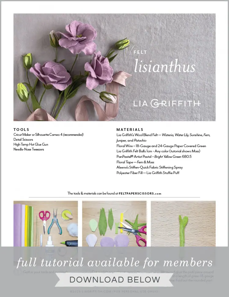 Felt Lisianthus Flowers Template & Tutorial - Lia Griffith