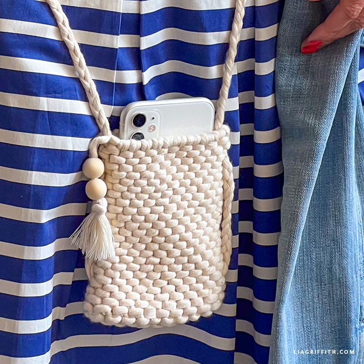 white macrame crossbody fringe bag main image 1
