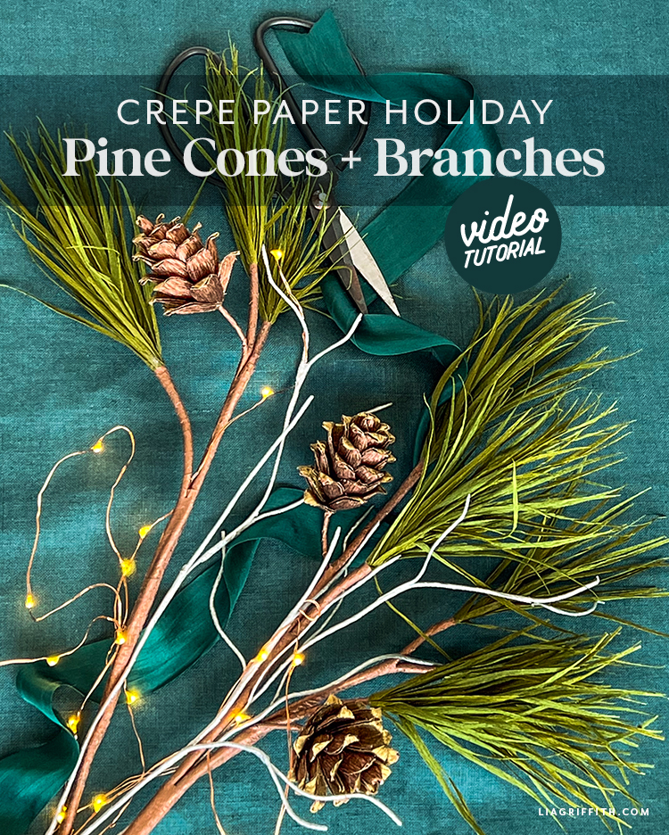 VIDEO Crepe Paper Gold & Copper Pine Cones + Long Pine Needles Lia