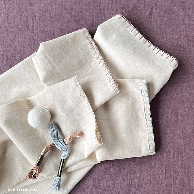 Blanket Stitch Variations on Cloth Napkins Lia Griffith