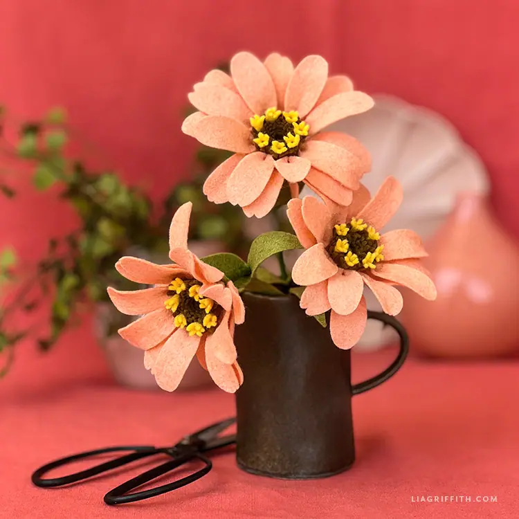 Felt Apricot Zinnia - Lia Griffith