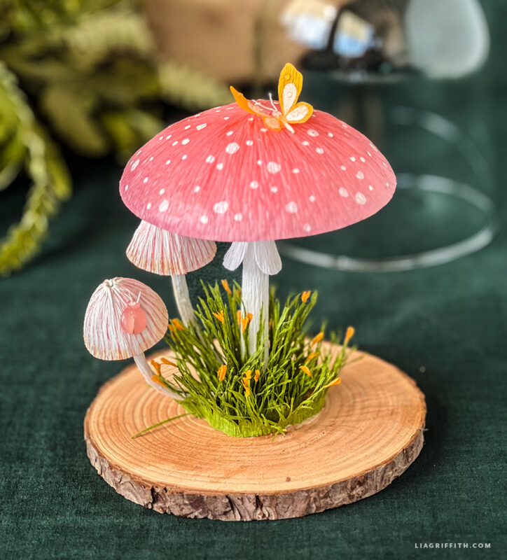 paper mushroom fairy garden close up