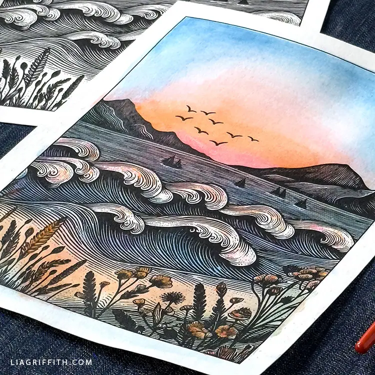 Printable Woodblock Watercolor Sheet - Lia Griffith