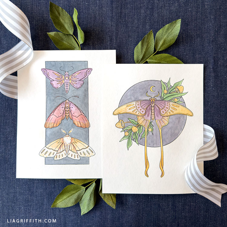 Elegant Moths Printable Watercolor Pages