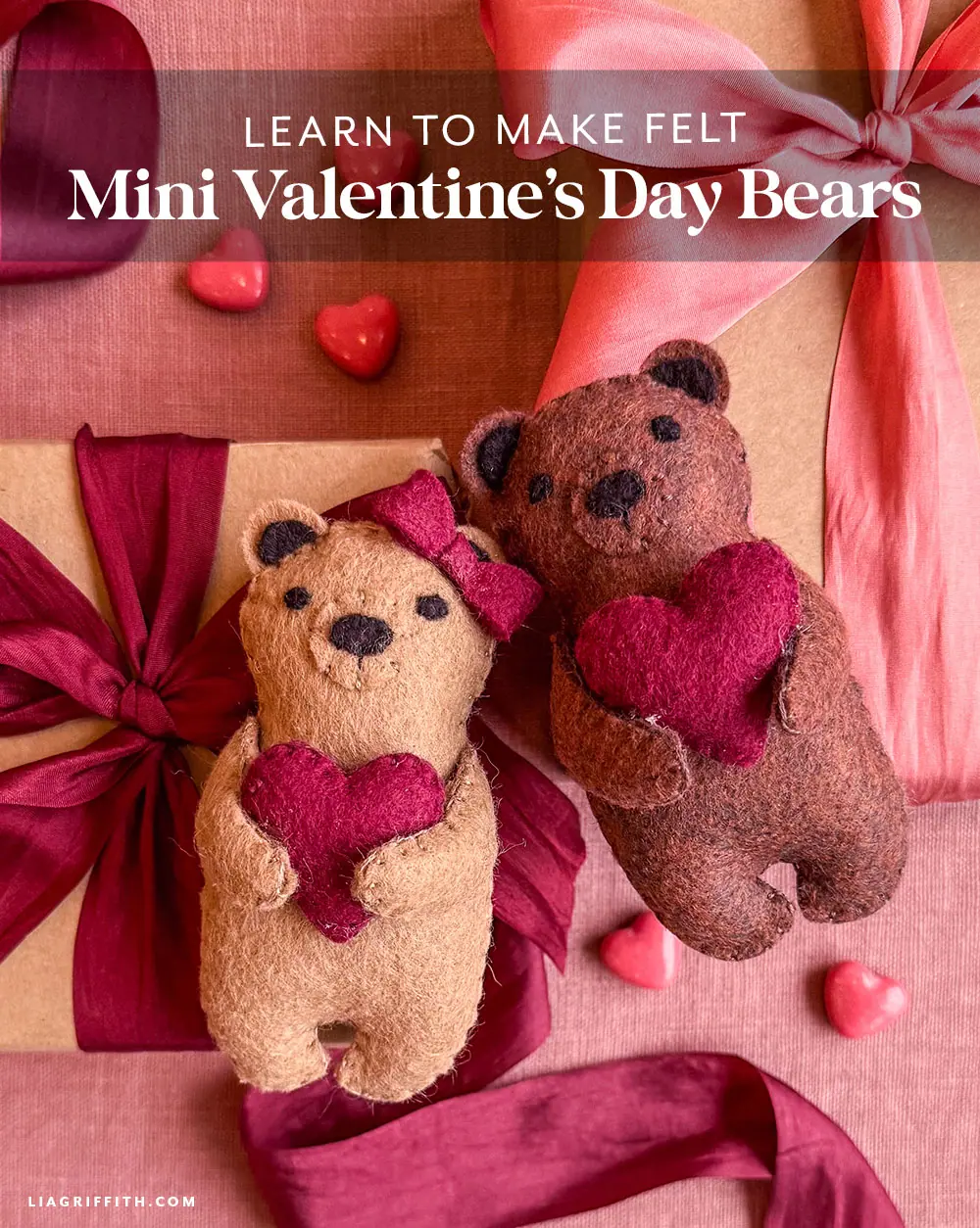 Learn How To Make Mini Valentine's Day Bears From Felt, image size:1000x1254