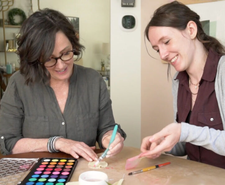 Mother and daughter crafting together