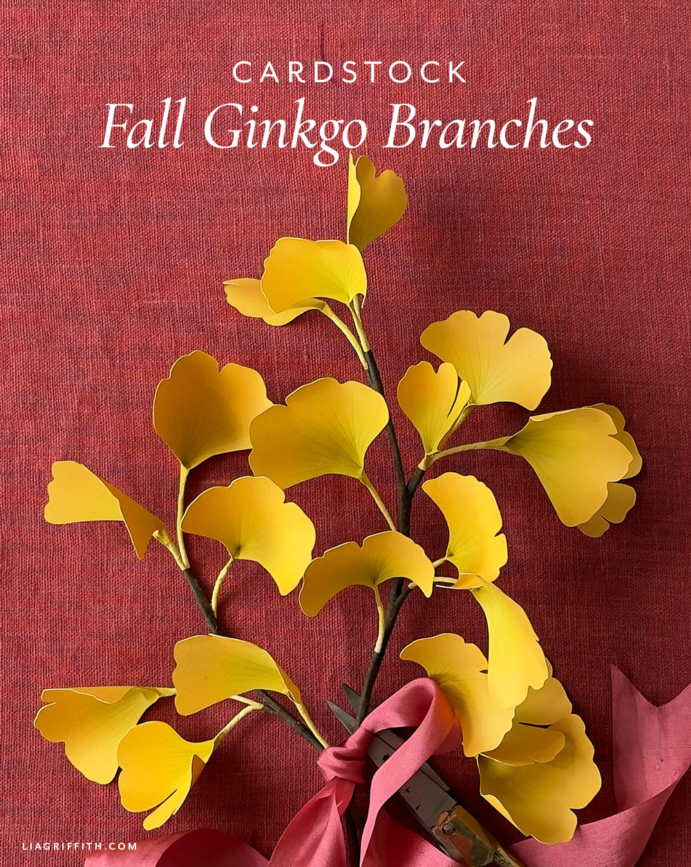Cardstock ginkgo branch with golden yellow fan-shaped leaves