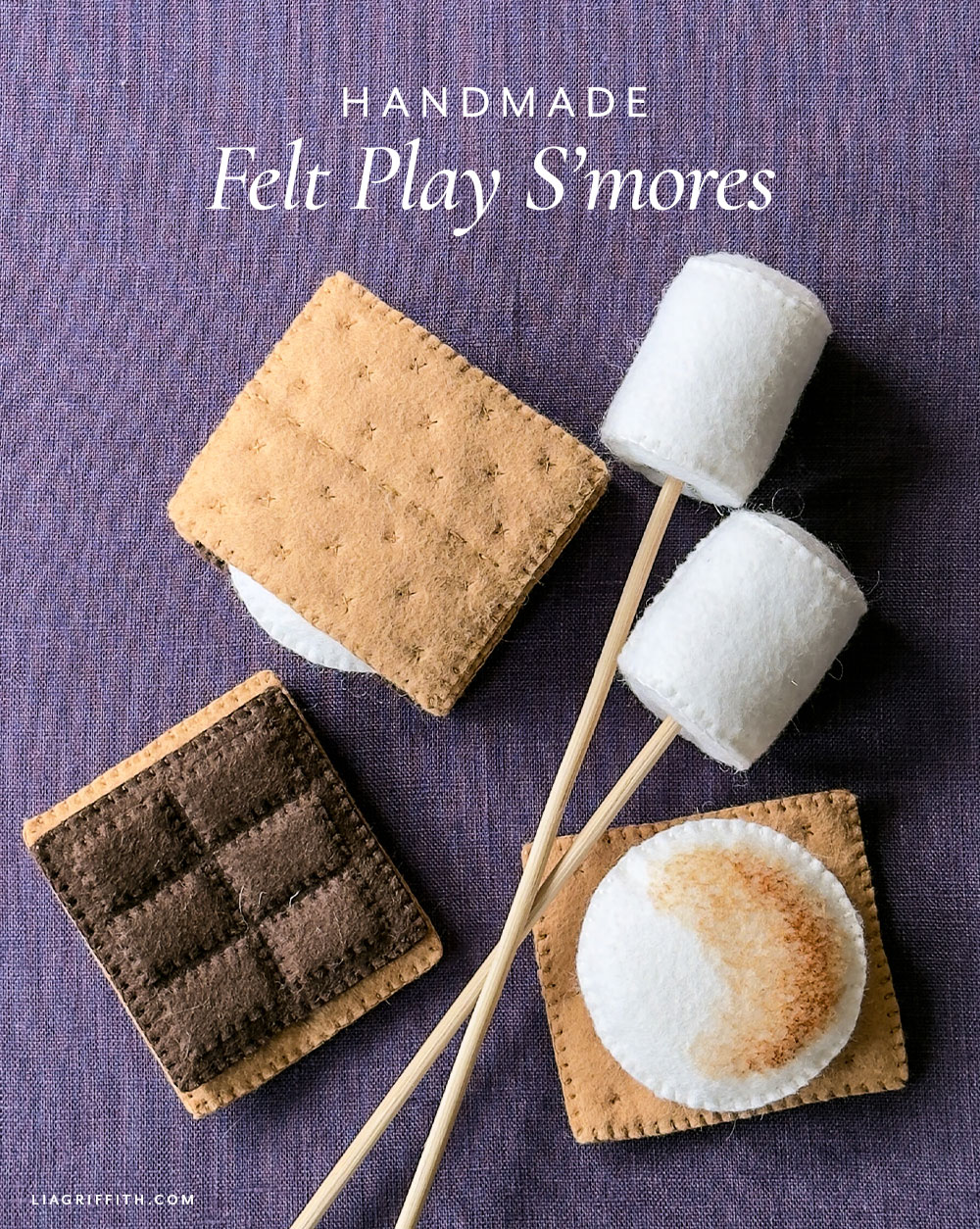 Felt s'mores with stuffed marshmallows and graham crackers