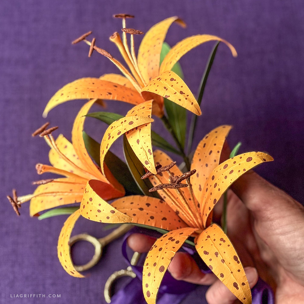 Orange cardstock tiger lily with curved petals